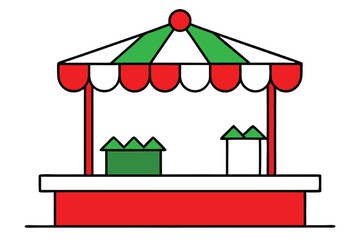 Christmas market stall vector line art, clipart illustration with isolated on white background