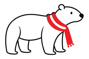 christmas-polar-bear vector line art, clipart illustration with isolated on white background