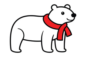 christmas-polar-bear vector line art, clipart illustration with isolated on white background