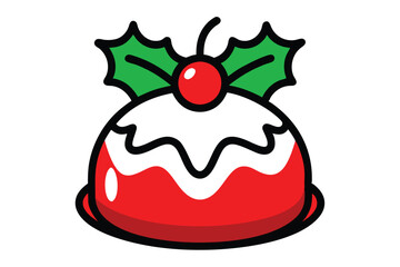 Christmas pudding vector line art, clipart illustration with isolated on white background