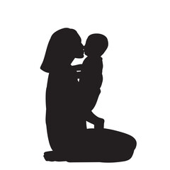 mother and baby silhouette, vector on white background