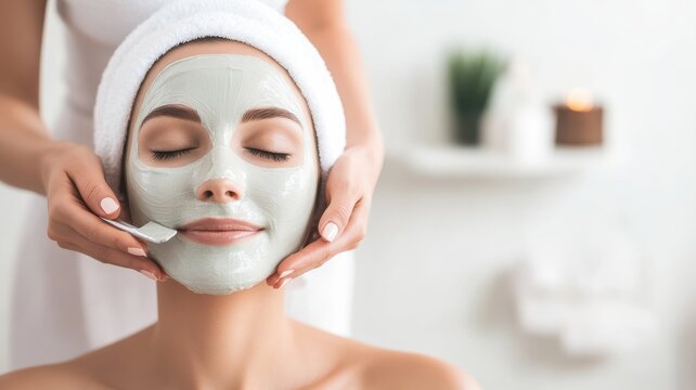 A serene moment of relaxation as a woman enjoys a calming facial treatment in a spa, highlighting self-care and rejuvenation.