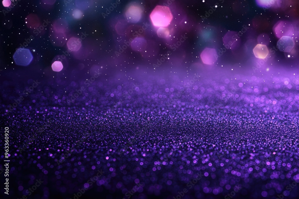 Poster Purple glitter with blurred lights. Great for product backgrounds or adding sparkle to your designs.