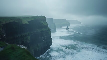 Majestic Cliffs of Moher: Dramatic Rugged Coastline under Moody Overcast Skies in Ireland