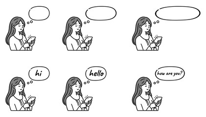 Chatting Woman Vector Illustration with Speech Bubbles - Editable Conversation Design