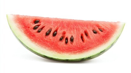 A Single Watermelon Slice with Seeds Isolated on White Background