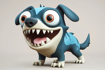 Fototapeta premium A 3D cartoon dog with a big grin, large eyes, and blue fur.