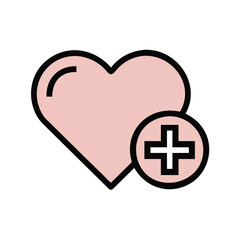 Add to Wishlist icon: heart with plus sign in pastel colors on white background for shopping and desire


