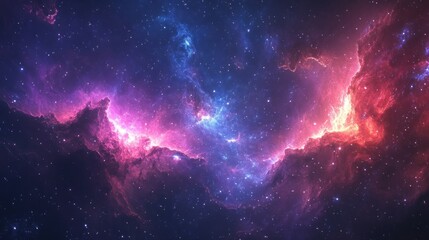 Obraz premium Cosmic Nebula with Red and Blue Glowing Clouds