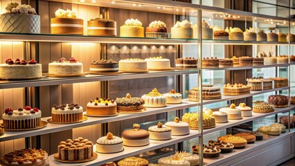 Bakery aisle with elegant handcrafted cakes on display