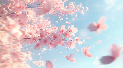 pastel pink cherry blossoms flowing in the wind