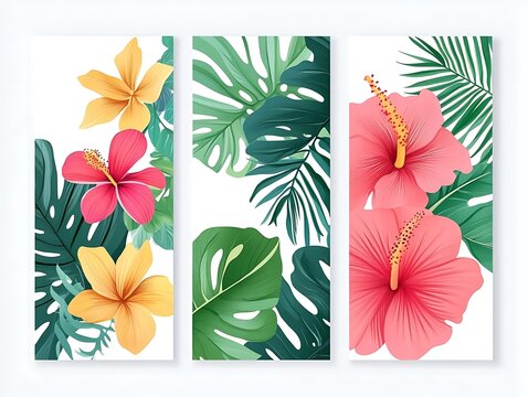 Set of three vertical wallmate flowers banner , minimalist sage flower 