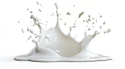 A white liquid splash with droplets flying up.