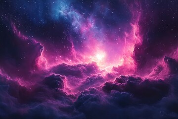 Fototapeta premium Cosmic Nebula with Purple and Pink Clouds and Stars