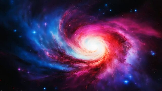 artistic representation of a black hole at the center of a spiral galaxy, surrounded by light. The striking light effects and rich textures make this video feel lively and dynamic. 4K