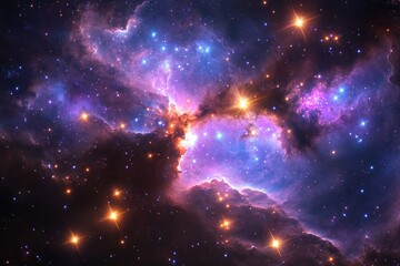 Naklejka premium Cosmic Nebula with Bright Stars and Dusty Clouds