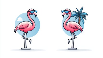 Obraz premium Tropical Flamingo Fun - Cartoon Bird with Drink & Shades for Vibrant T-shirt Design