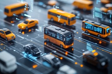 Autonomous Vehicles Traffic Flow On Smart City Road.