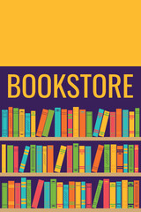 Obraz premium Bookshelf with books. Vector illustration for announcements, advertising, bookstore offers.