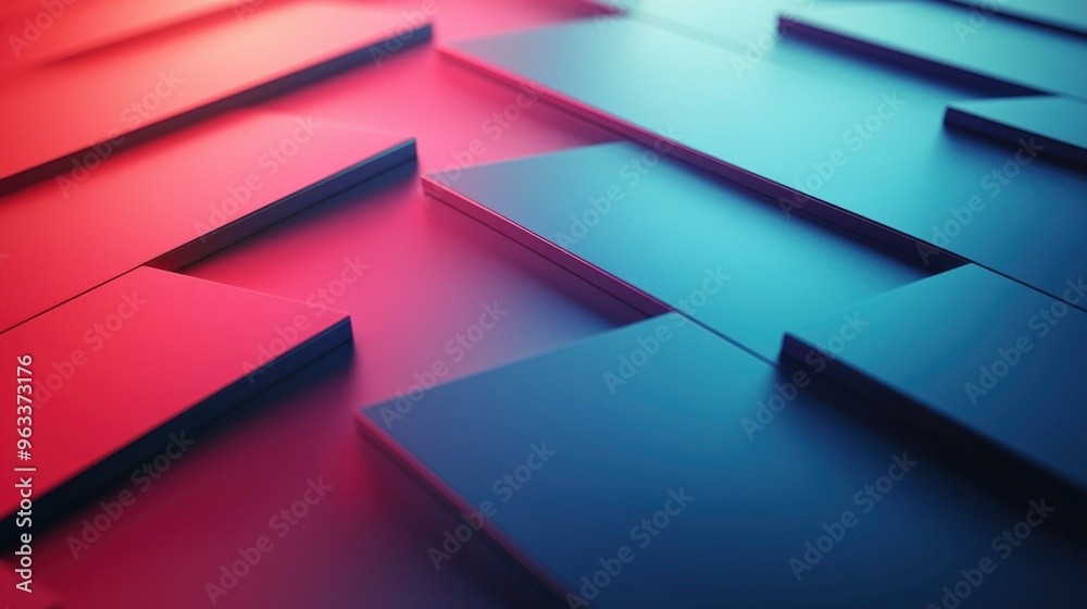 Poster the artwork showcases a dynamic arrangement of teal rectangular shapes, overlapping and interspersed