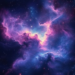 Fototapeta premium A cosmic nebula with swirling clouds of gas and dust, illuminated by distant stars