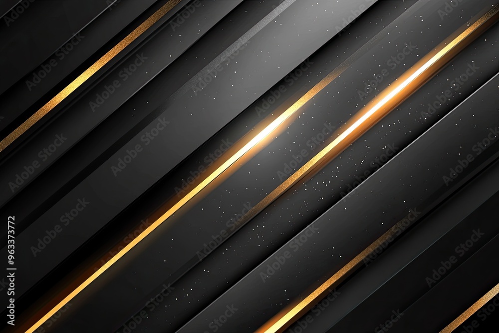 Wall mural Abstract black and gold stripes with glowing effect. This photo can be used as a background for presentations, websites, or social media posts.