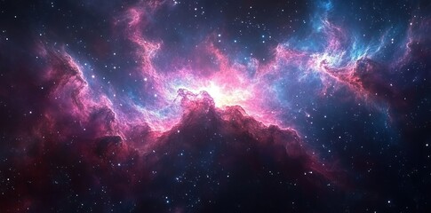 Naklejka premium A Cosmic Nebula with Pink and Blue Swirls and Stars
