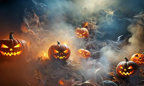 halloween pumpkin  dark Night forrest. Holiday event halloween banner background concept.