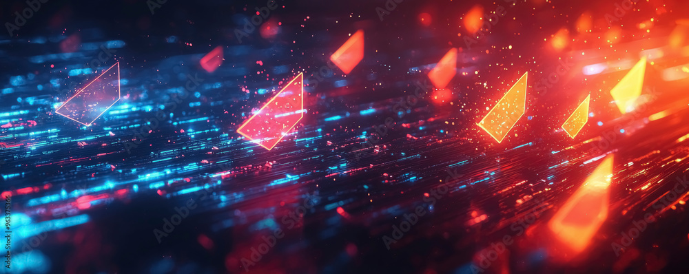 Poster vibrant light trails and sparkling particles create a dynamic sense of speed and motion, evoking a c