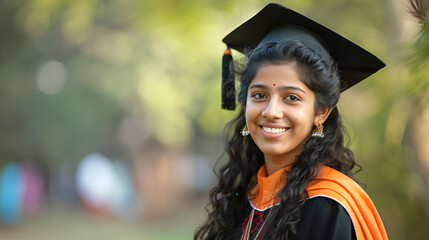 girl celebrating her scholastic success as she graduates from high school or college copy space