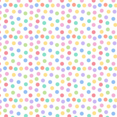 Seamless pattern with colorful dots.Polka dot repeat pattern isolated on white.Vector graphic background wallpaper.