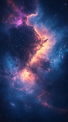 Fototapeta premium A vibrant nebula with swirling clouds of gas and dust, lit by the glow of distant stars.