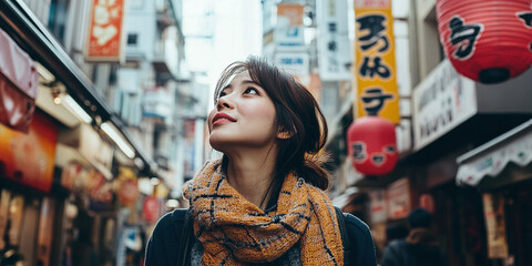 Obraz premium a woman enjoying sightseeing in osaka