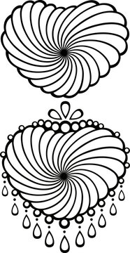 Spiral heart simple and stylized with beads. Tattoo, intricate design and decor element, for coloring book pages. Highly detailed and accurate lines for print or engraving
