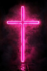 
Neon pink cross on a black background

