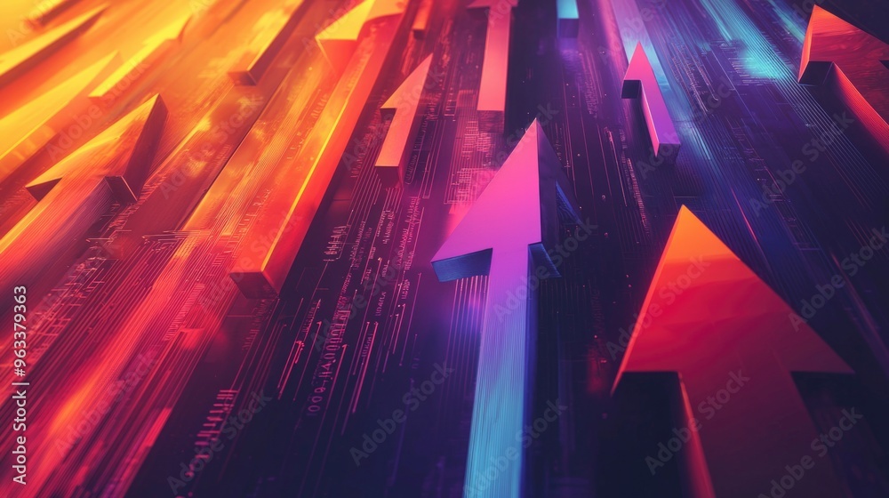 Fototapete bright arrows in various colors converge and diverge within a dynamic, abstract design, symbolizing 