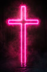 
Neon pink cross on a black background


