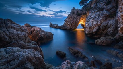 long exposure of a light in a coastal part with sea at night