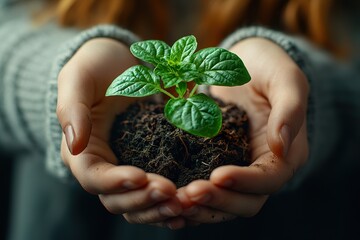 A close up of a persons hands cradling a small plant symbolizing hope and personal growth