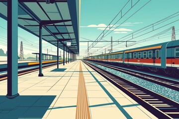 Obraz premium Awaiting Departure: The Lonely Train Station Platform Beckons Travelers to New Horizons