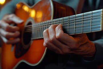 Fototapeta premium A close up of a persons hands skillfully playing a musical instrument such as a guitar or piano