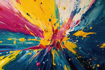 A vibrant explosion of colors, reminiscent of a cosmic dance, creates a mesmerizing abstract painting.