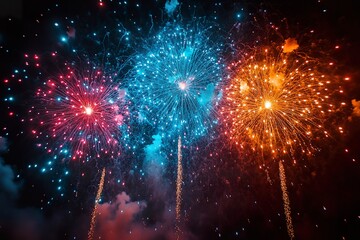 Fototapeta premium A colorful burst of fireworks against a night sky symbolizing celebration and emotional release