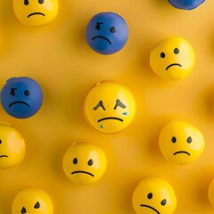 Fototapeta premium a lot more of sad emojis and one happy because is blue monday, the most sad day in the calendar. generative ai