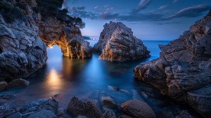 long exposure of a light in a coastal part with sea at night