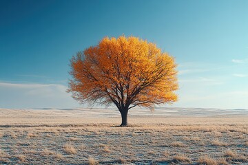 A lone tree standing tall against a vast open field representing resilience and solitude