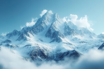 Obraz premium A majestic view of a rugged mountain range with snow capped peaks and a clear blue sky