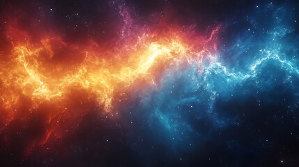 Fototapeta premium Abstract cosmic background with fire and ice, blue and orange, bright and vibrant.