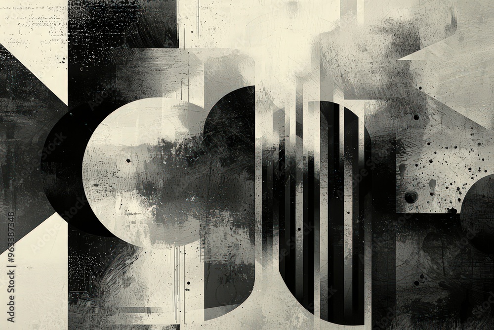 Wall mural a monochromatic abstract design featuring a diverse array of shapes and textures, creating a visuall