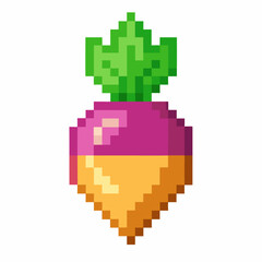 Obraz premium Pixel Art Turnip with Green Leaves Isolated on White Background